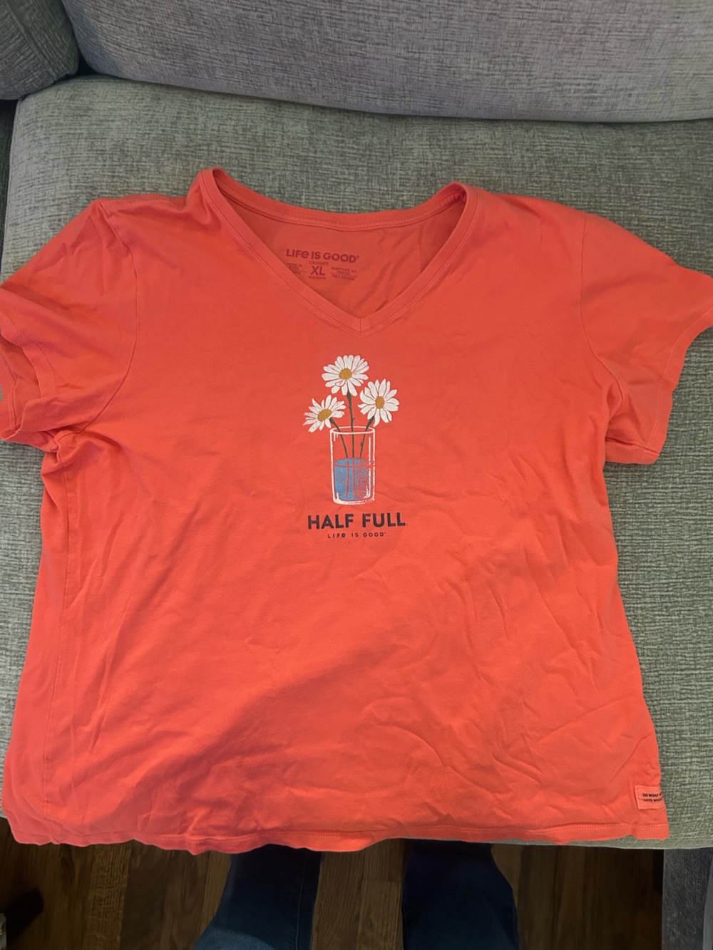 Life Is Good Pink V-Neck Logo Tee